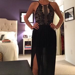 Navy and lace long black tie formal dress